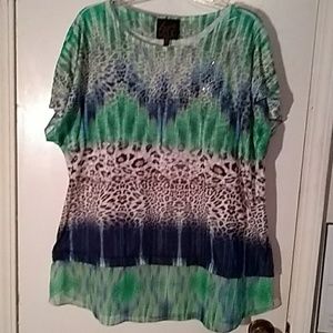 EUC french Blue blu/grn/brn SS top 2X